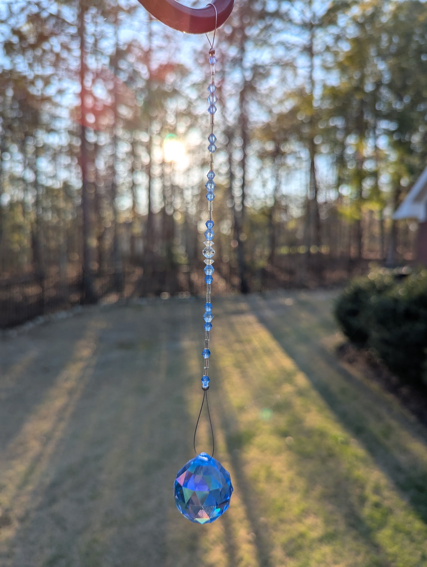 Blue Faceted Crystal Ball Suncatcher