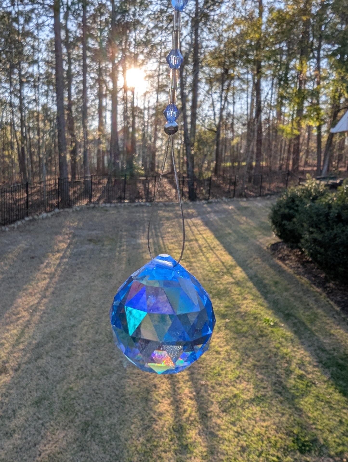 Blue Faceted Crystal Ball Suncatcher