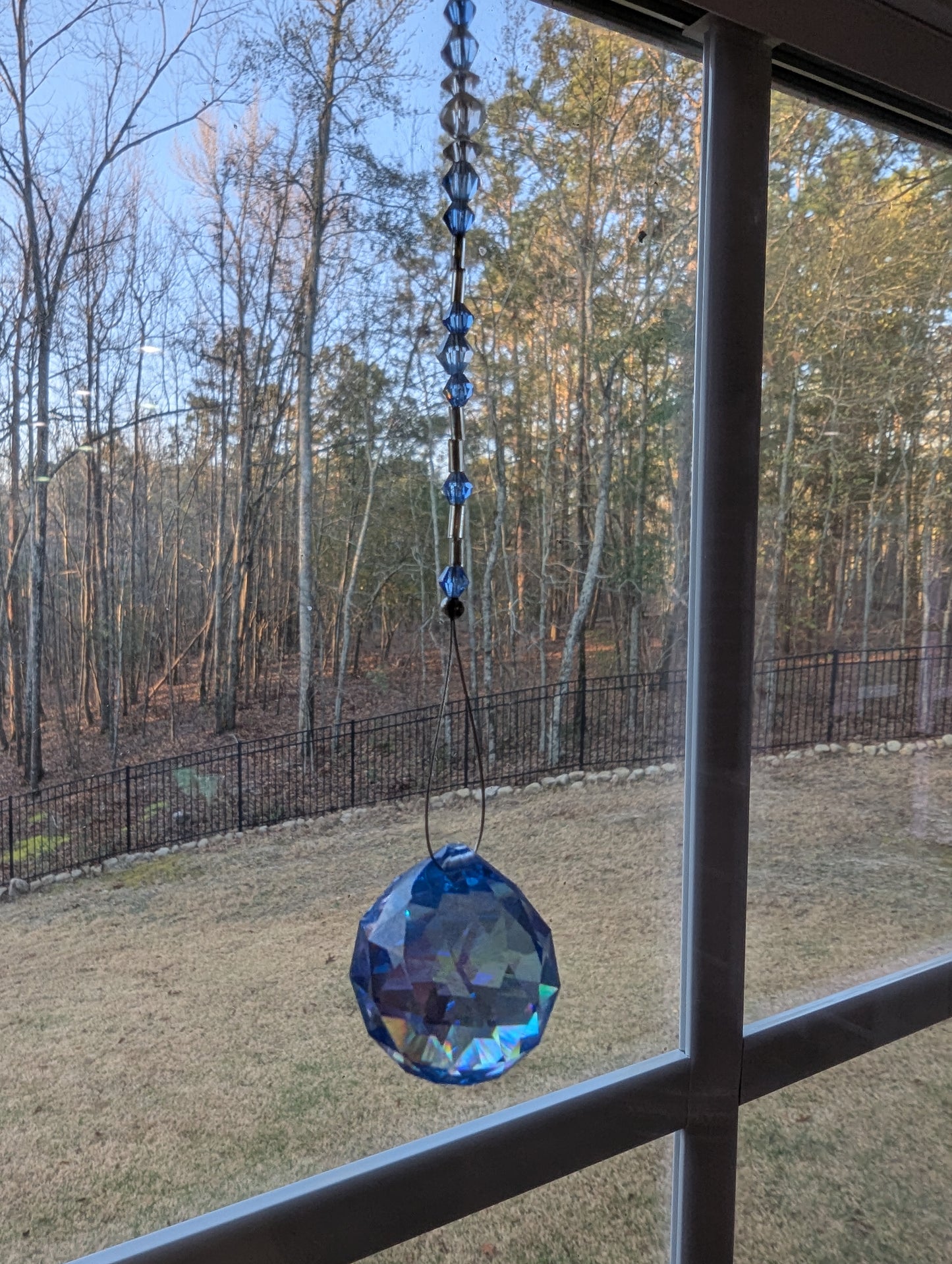 Blue Faceted Crystal Ball Suncatcher