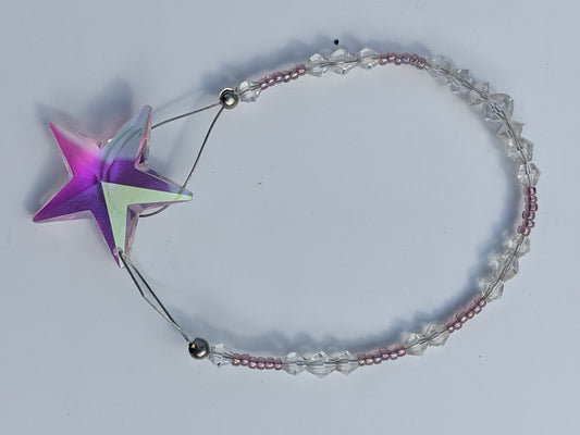 Pink Faceted Crystal Star Suncatcher