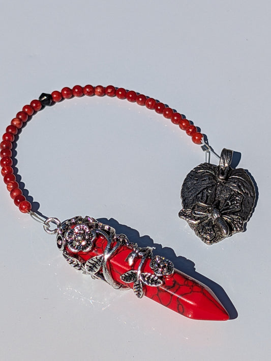 Butterfly Spirit Red Jasper Floral Wrapped Pendulum (Reiki blessed)