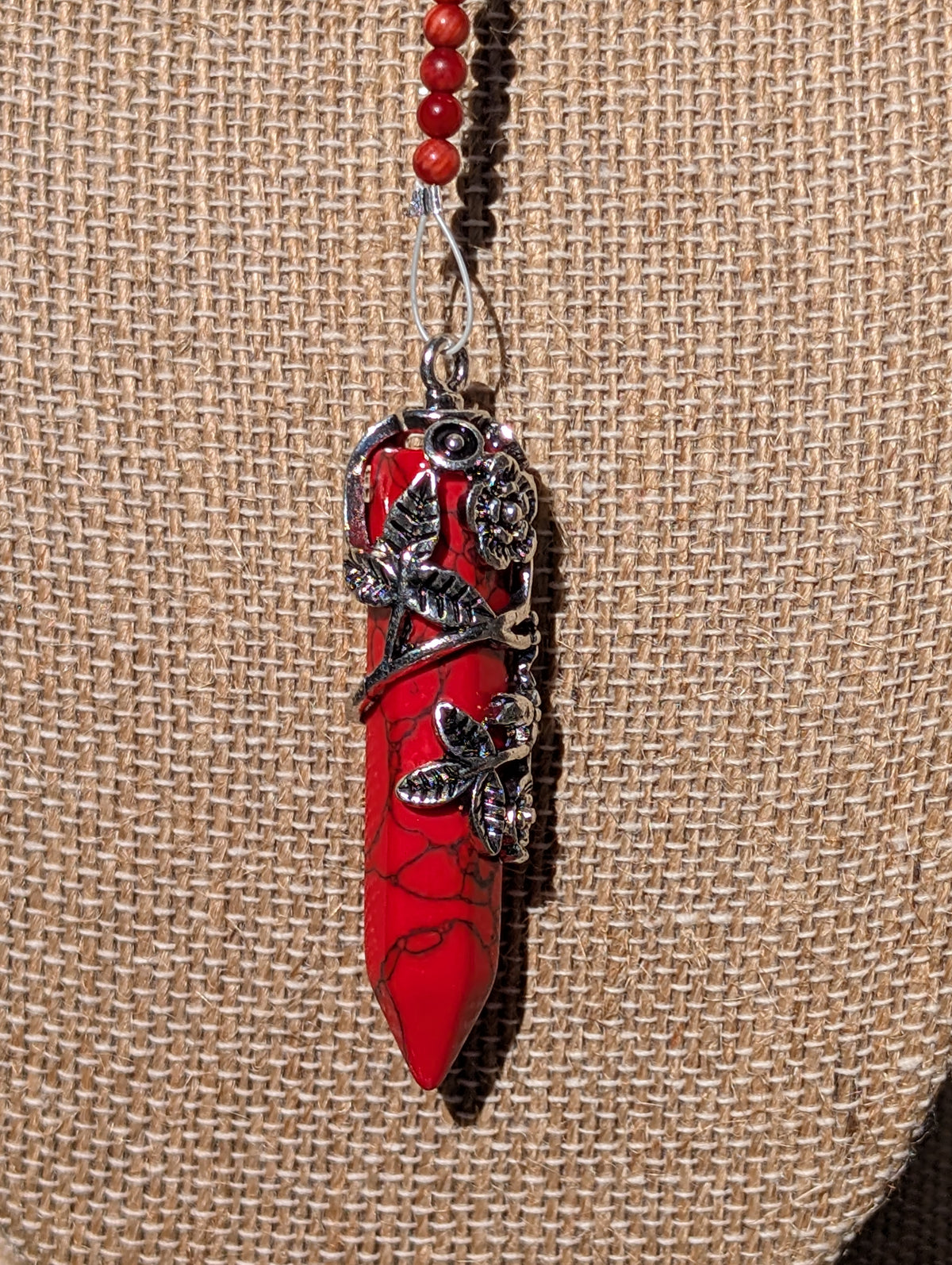 Butterfly Spirit Red Jasper Floral Wrapped Pendulum (Reiki blessed)