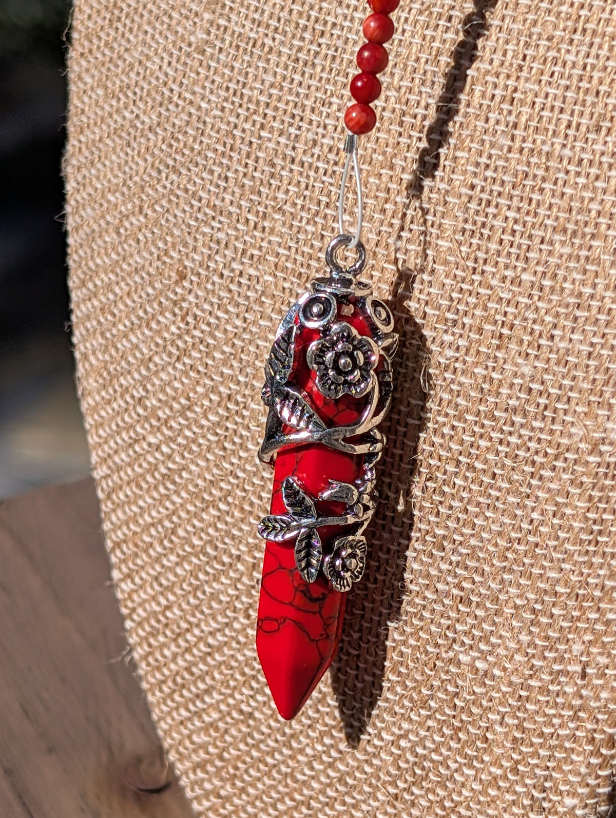 Butterfly Spirit Red Jasper Floral Wrapped Pendulum (Reiki blessed)