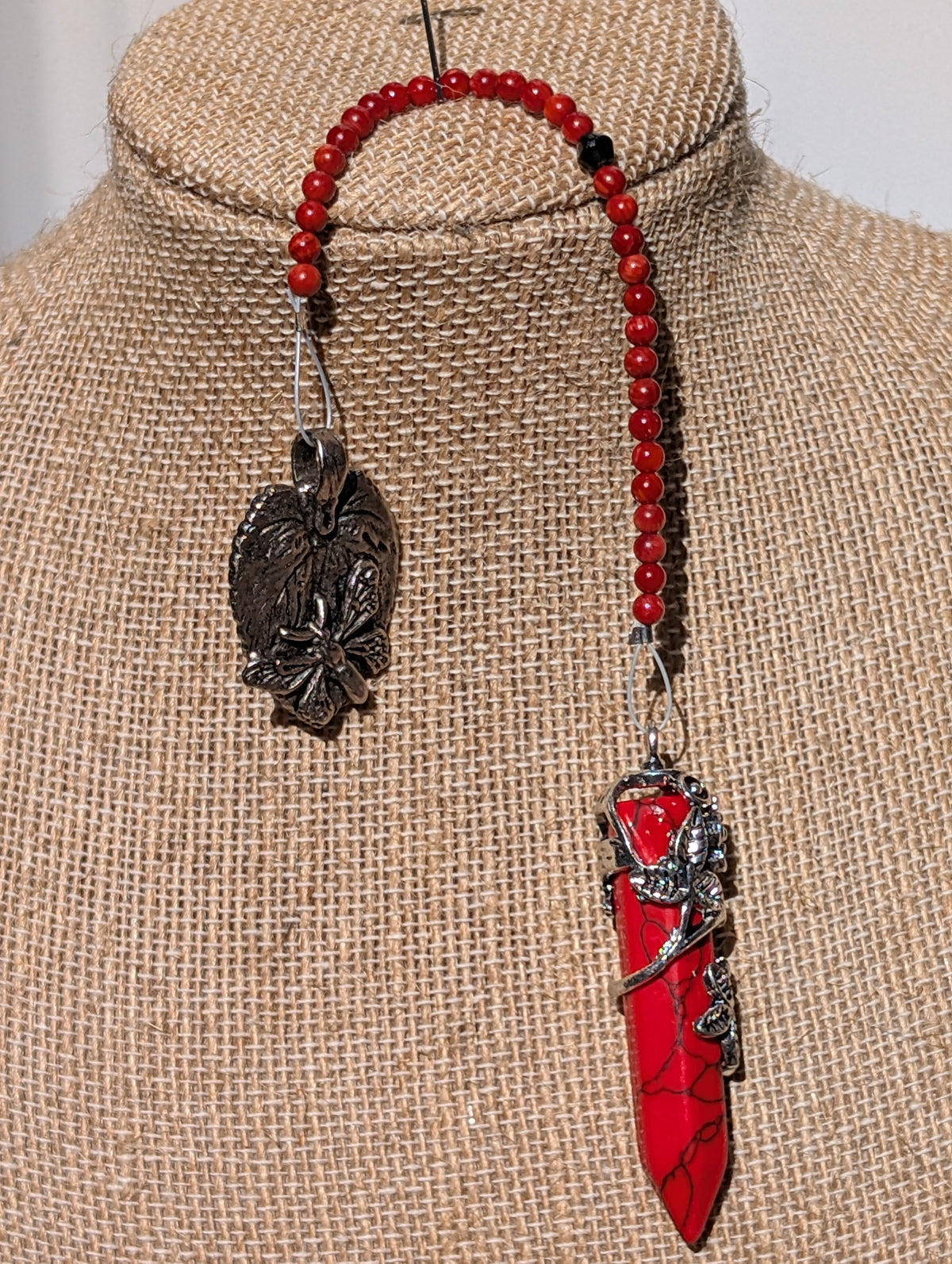 Butterfly Spirit Red Jasper Floral Wrapped Pendulum (Reiki blessed)