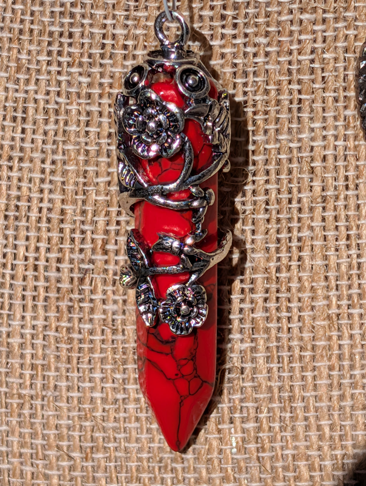 Butterfly Spirit Red Jasper Floral Wrapped Pendulum (Reiki blessed)