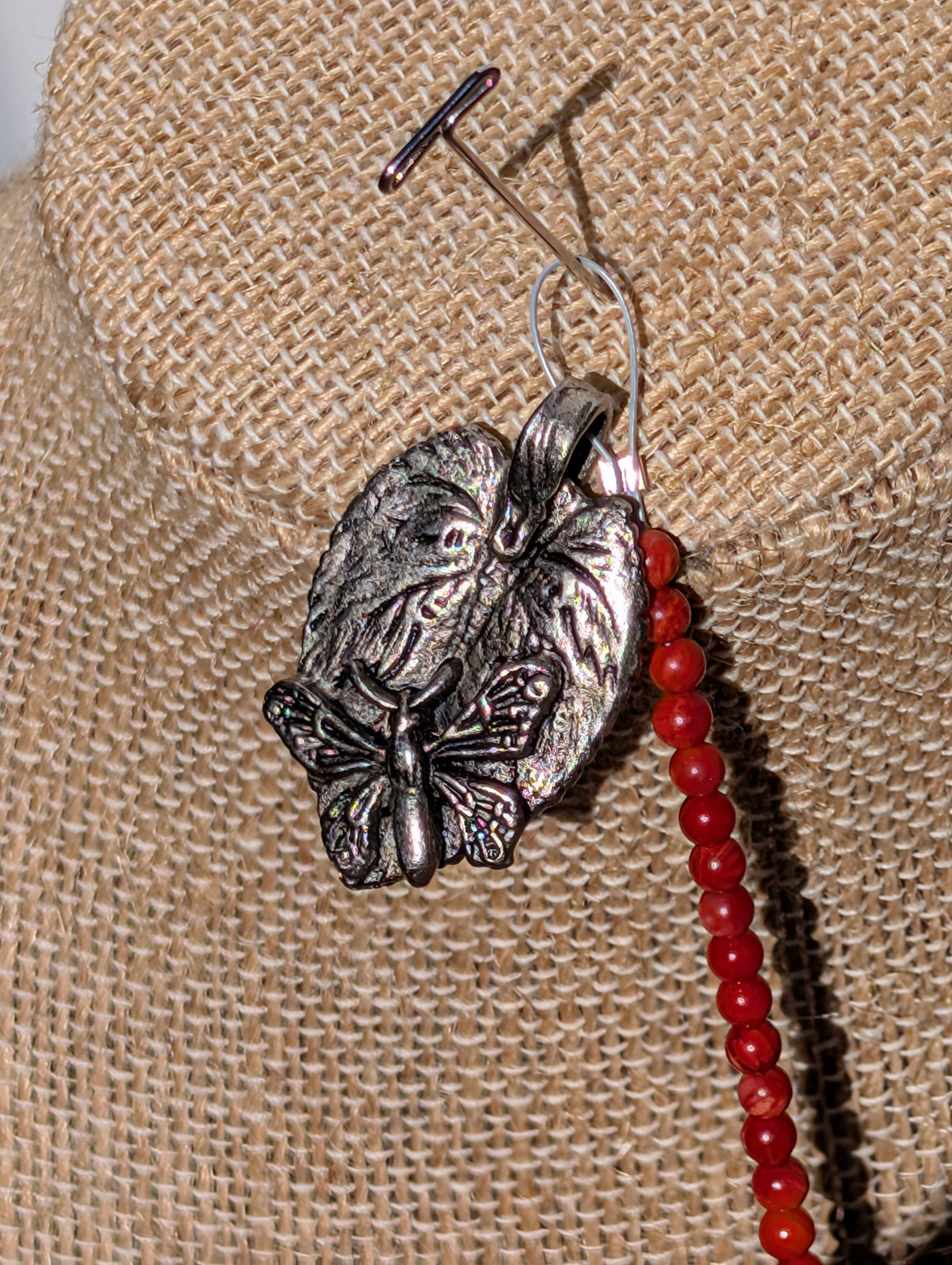Butterfly Spirit Red Jasper Floral Wrapped Pendulum (Reiki blessed)