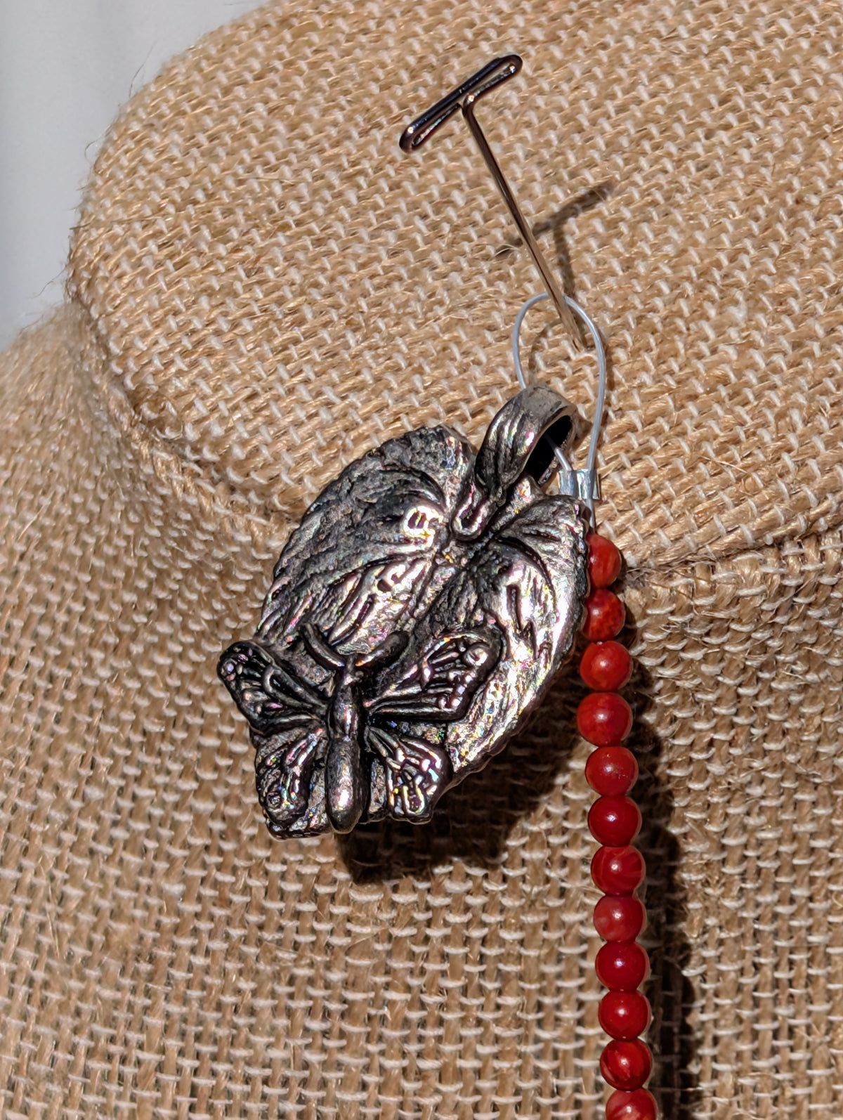 Butterfly Spirit Red Jasper Floral Wrapped Pendulum (Reiki blessed)