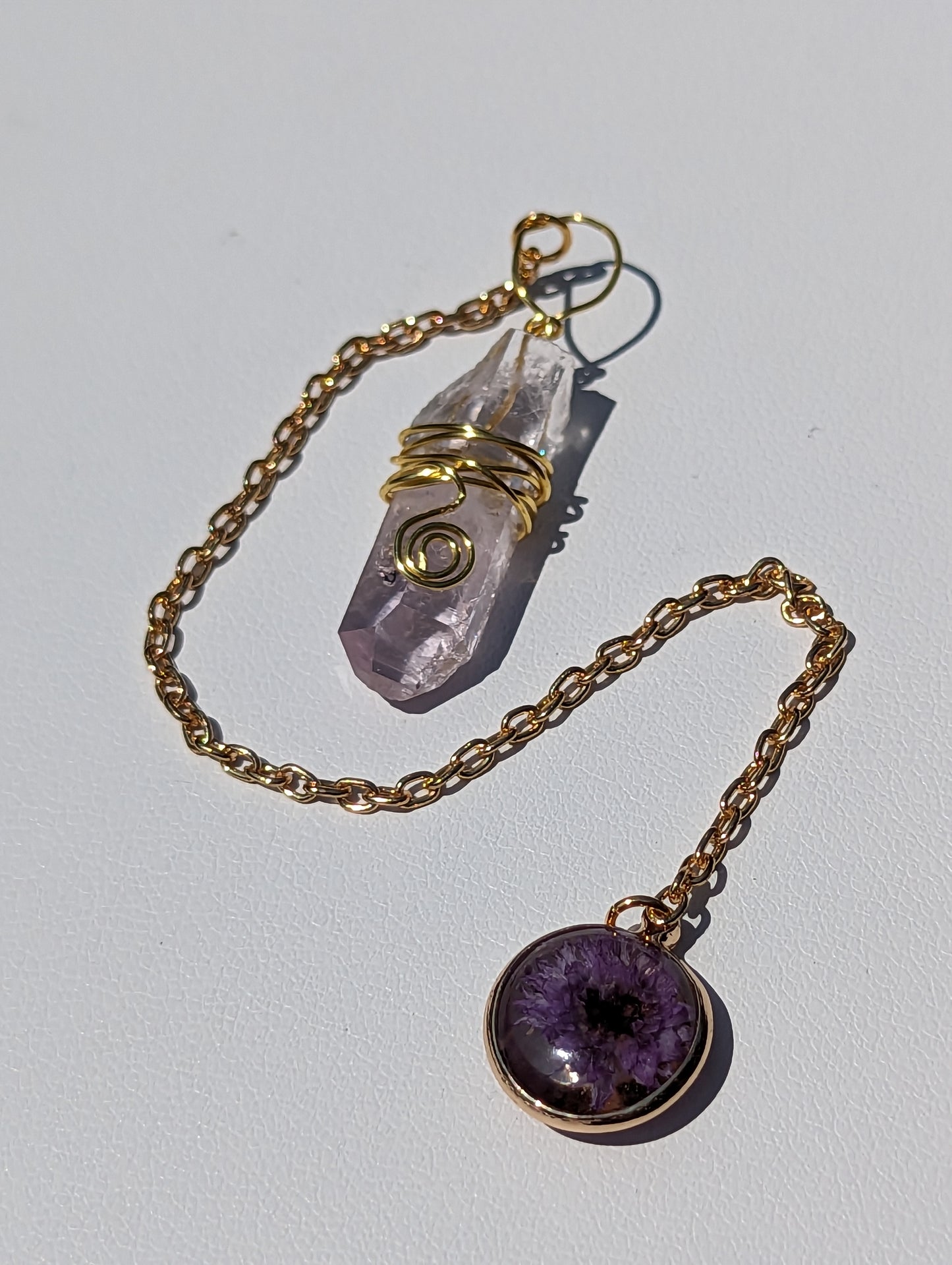 Wire-wrapped Amethyst Point Pendulum (Reiki blessed)