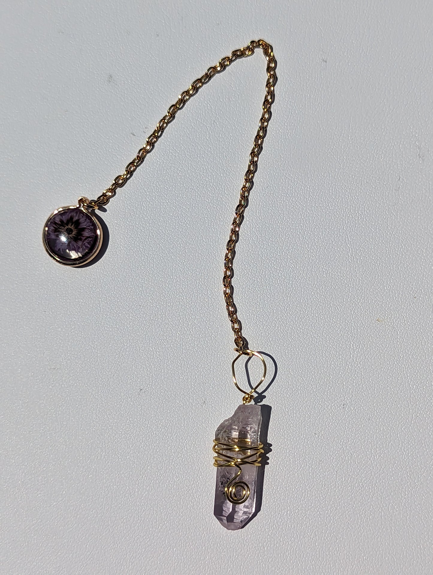 Wire-wrapped Amethyst Point Pendulum (Reiki blessed)