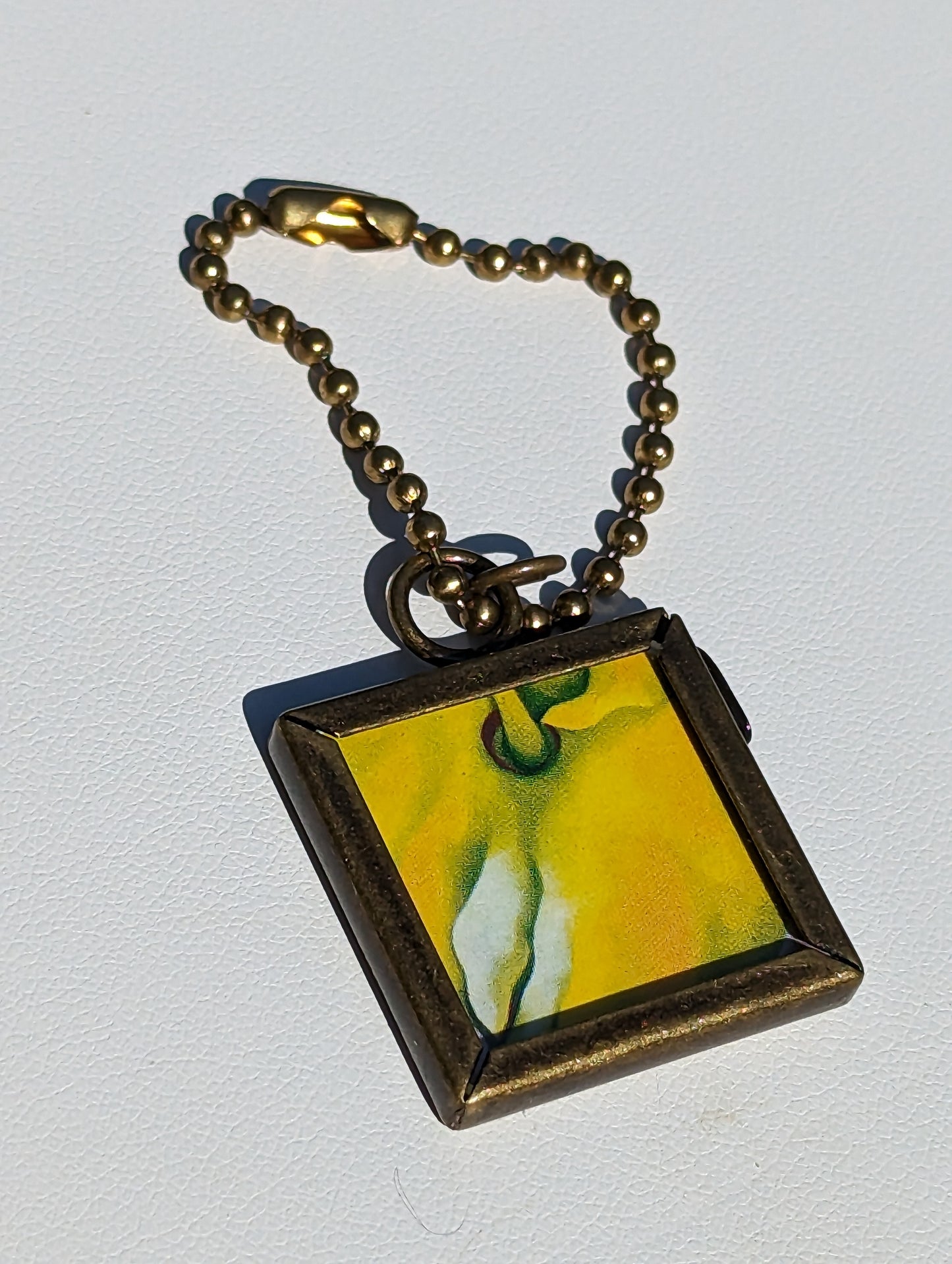 Georgia O'Keeffe White and Yellow Calla Lilies Double-sided Locket Keychain