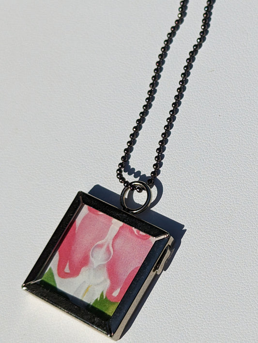 Georgia O'Keeffe Pink and White Lilies Double-sided Pendant Keychain