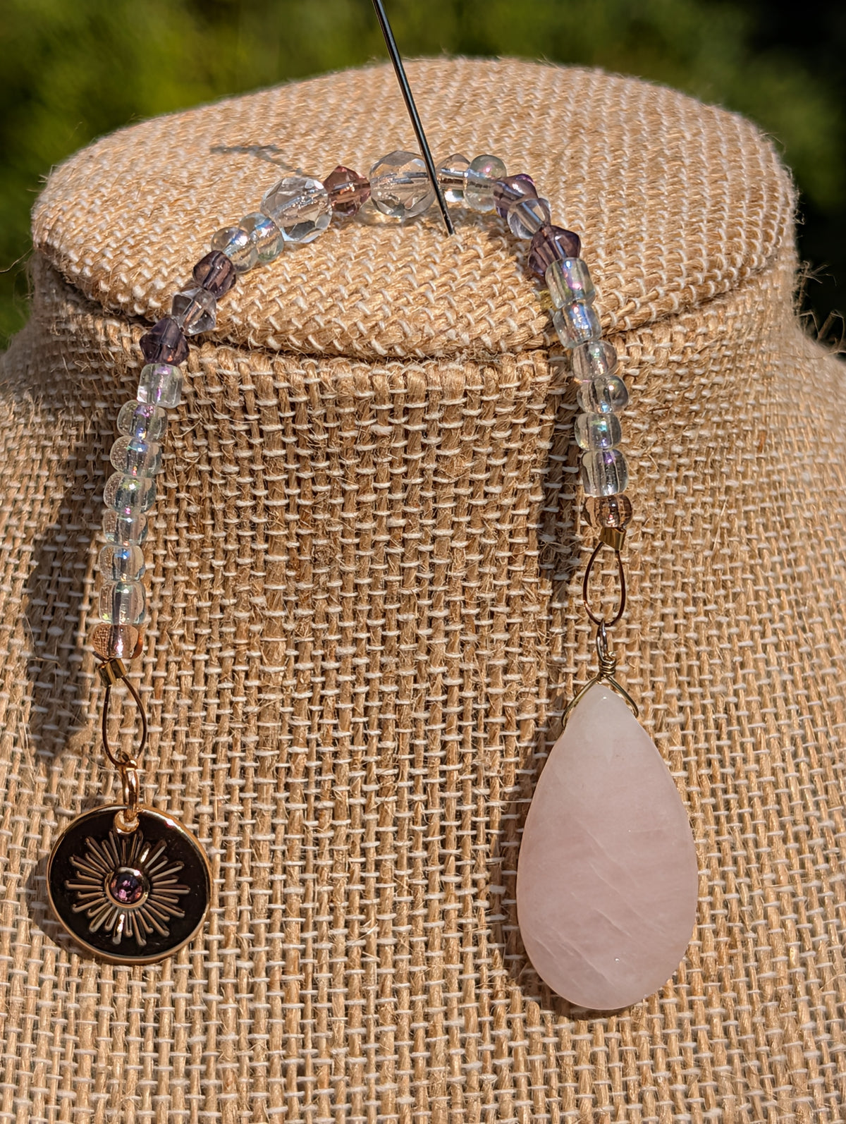 Violet Energy Teardrop Rose Quartz Pendulum (Reiki blessed)