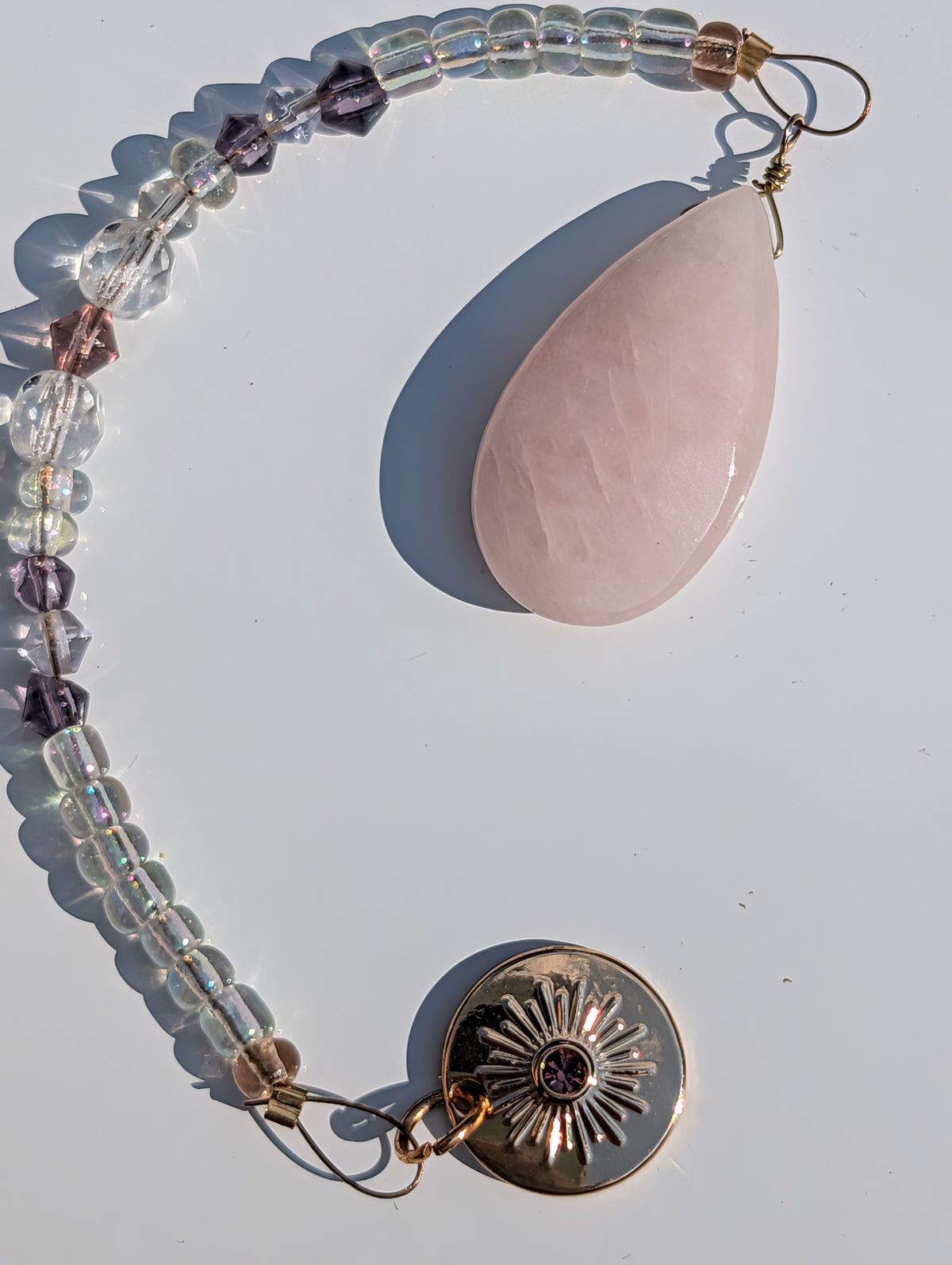 Violet Energy Teardrop Rose Quartz Pendulum (Reiki blessed)