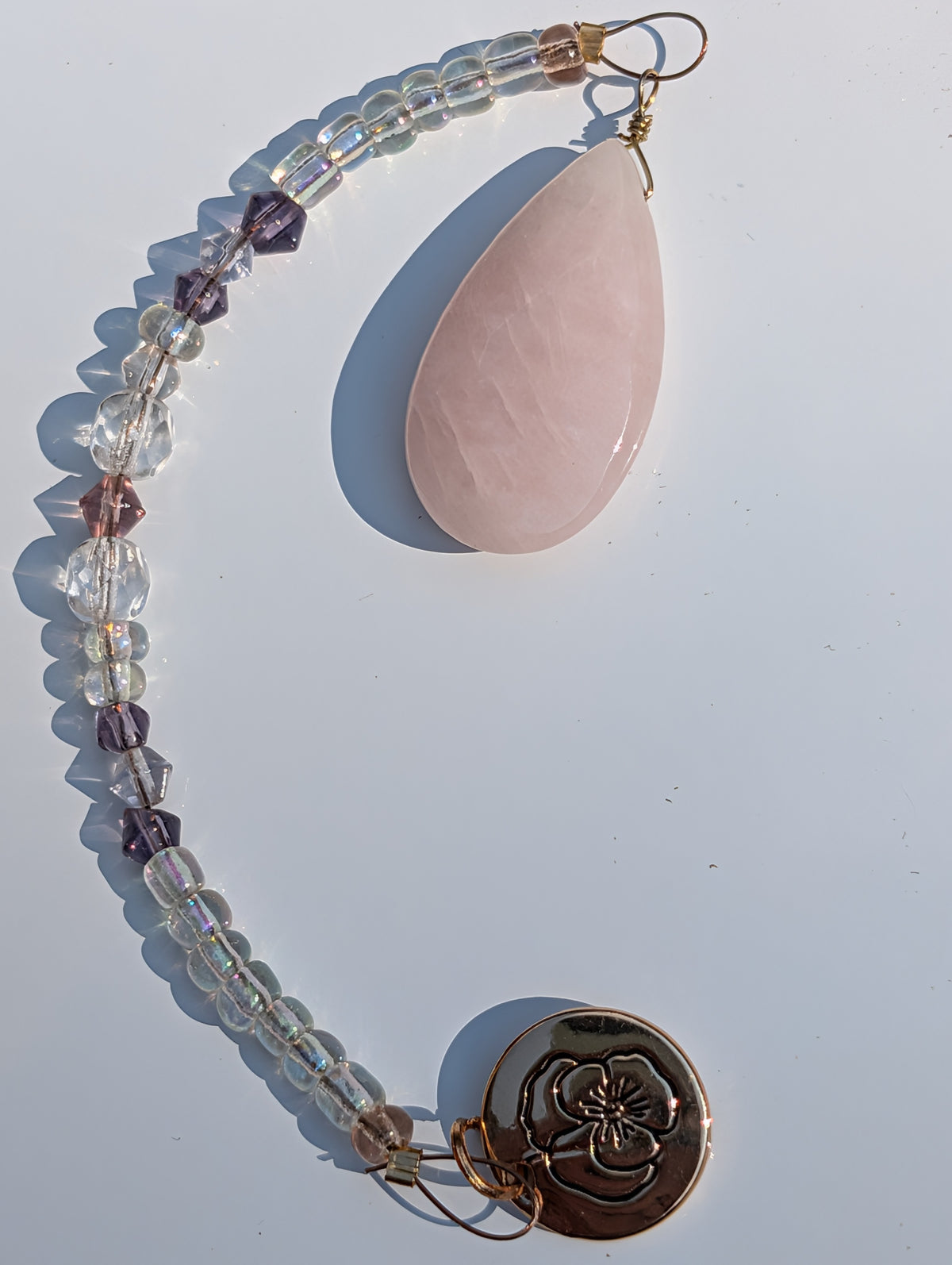 Violet Energy Teardrop Rose Quartz Pendulum (Reiki blessed)