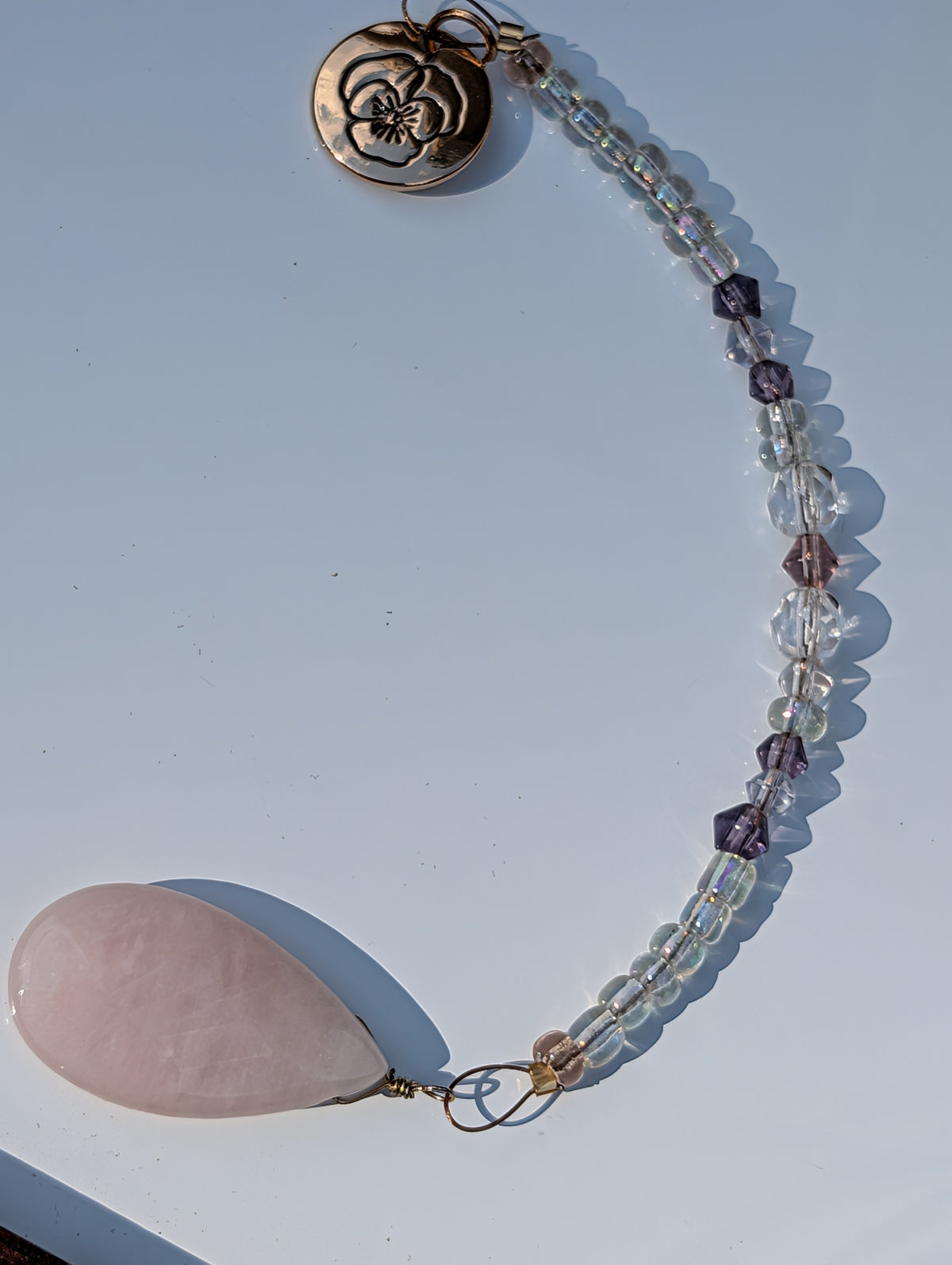 Violet Energy Teardrop Rose Quartz Pendulum (Reiki blessed)