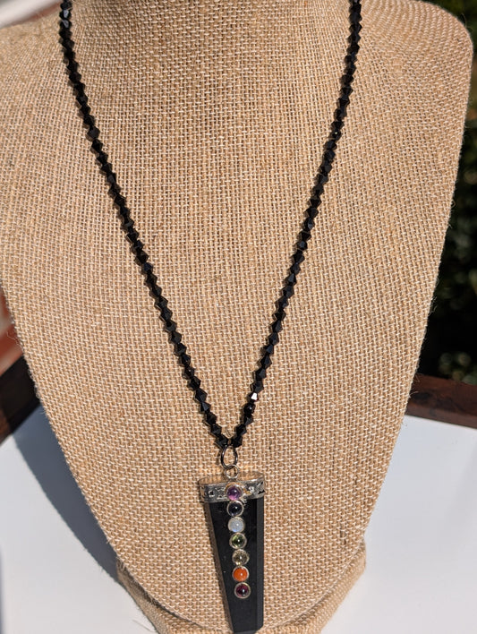 Black Obsidian Chakra Pendant Necklace