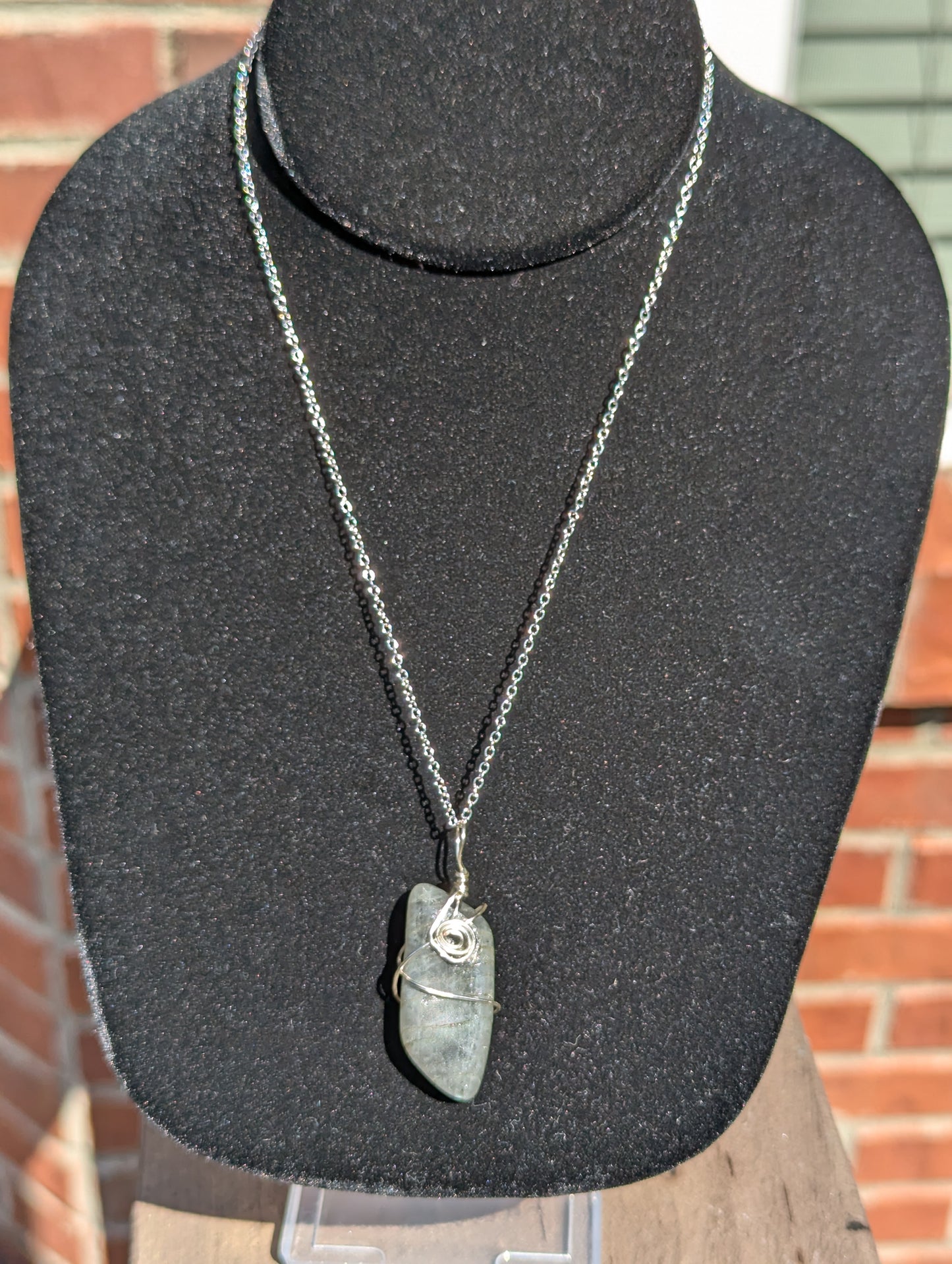 Wire-wrapped Labradorite Pendant on Chain Necklace