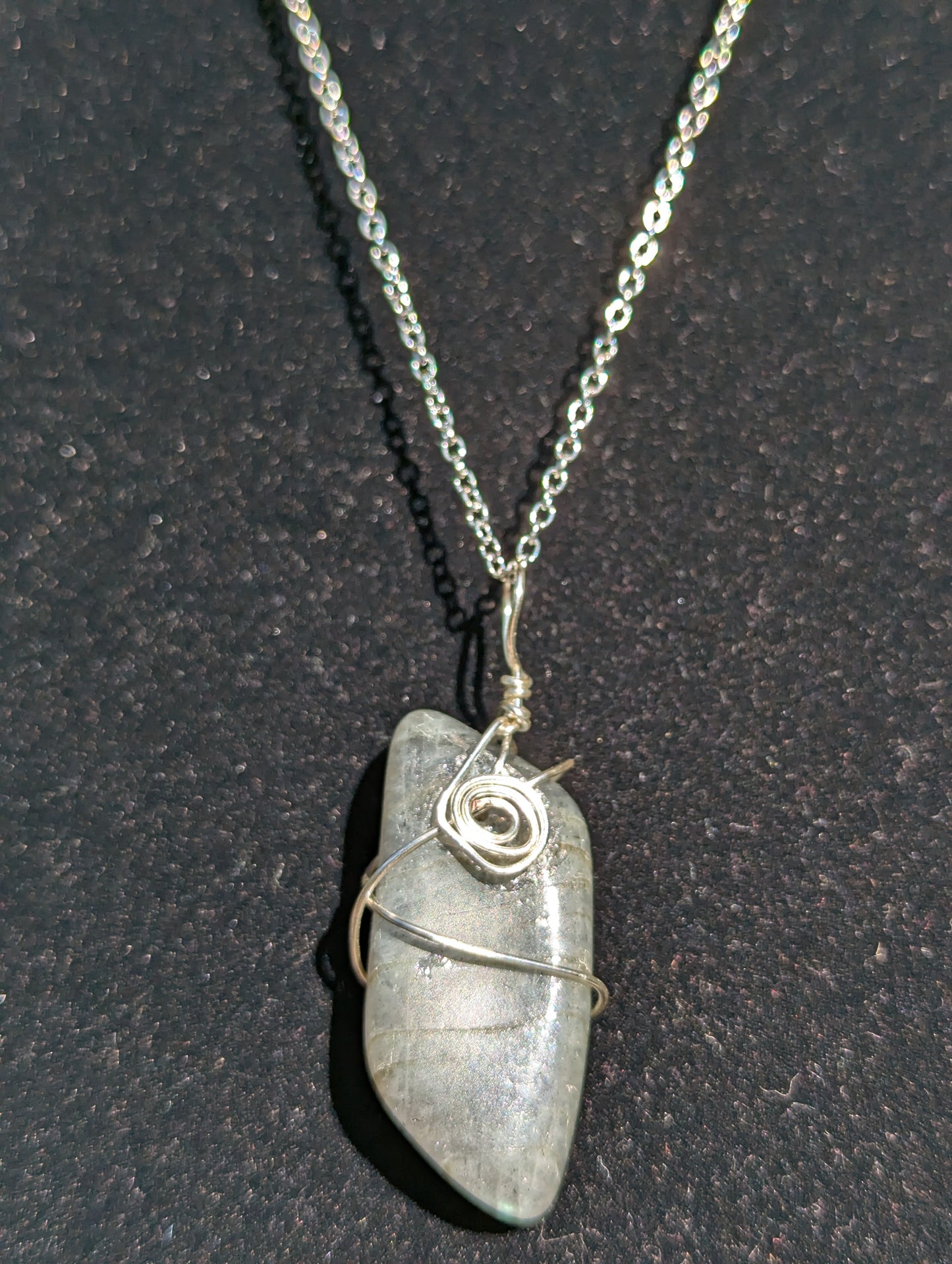 Wire-wrapped Labradorite Pendant on Chain Necklace