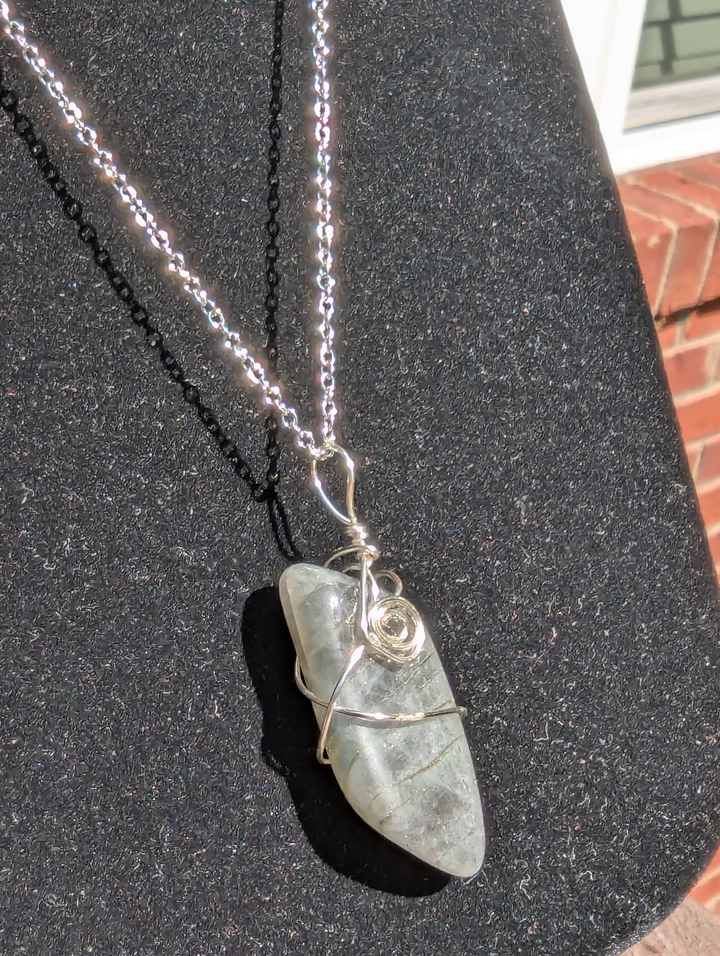 Wire-wrapped Labradorite Pendant on Chain Necklace