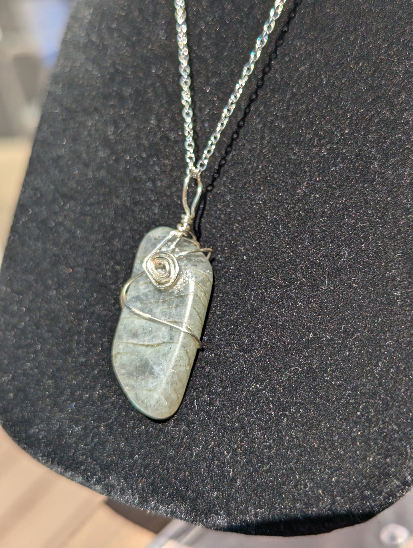 Wire-wrapped Labradorite Pendant on Chain Necklace