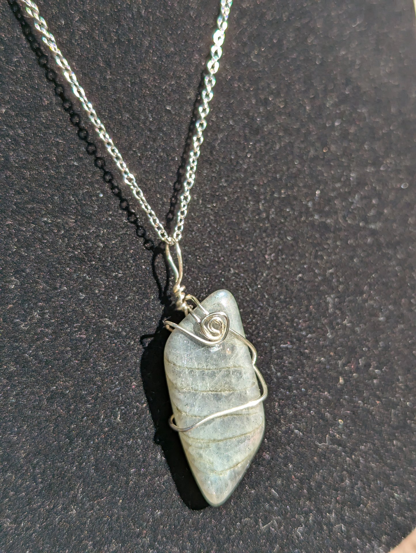 Wire-wrapped Labradorite Pendant on Chain Necklace