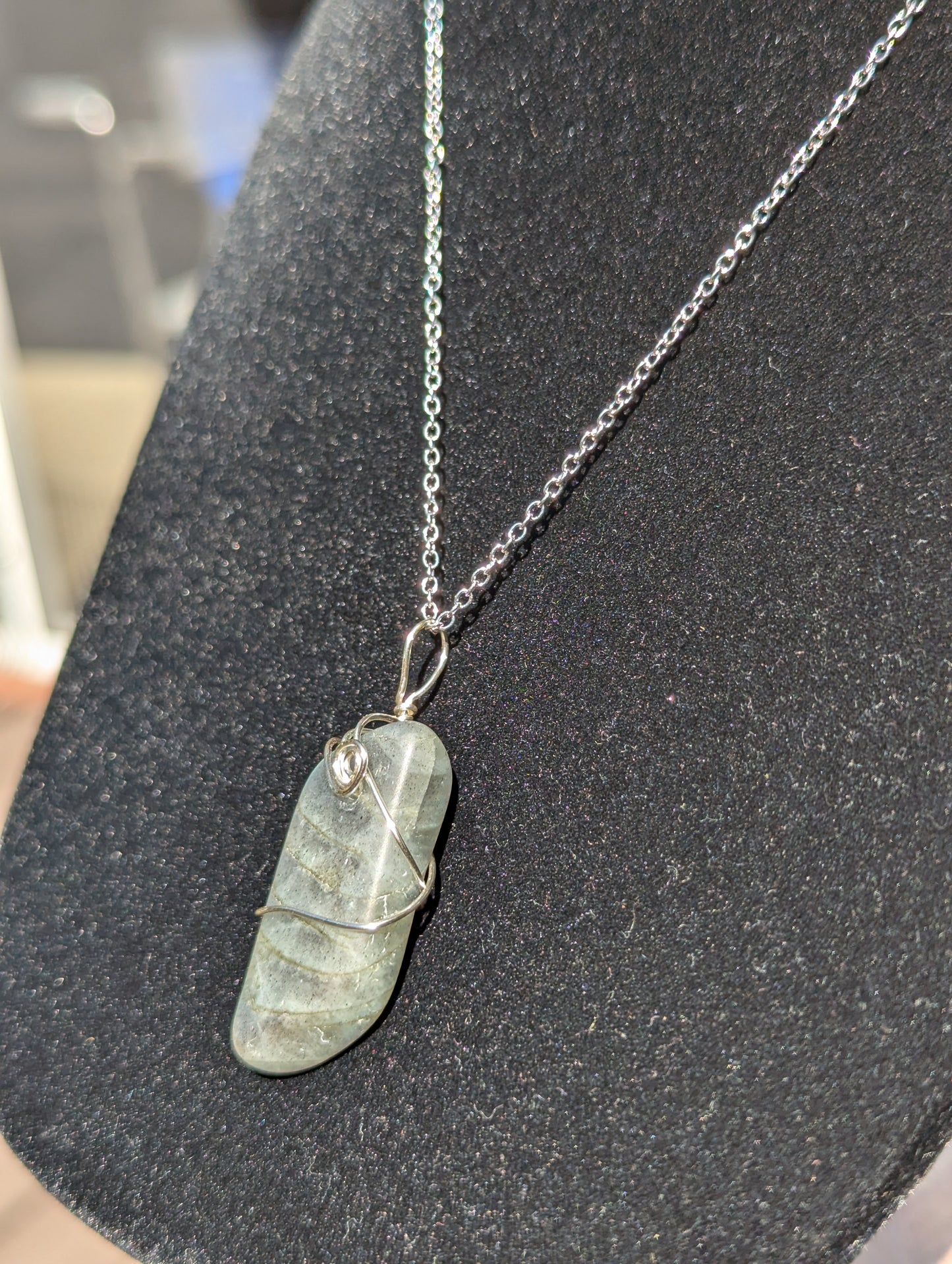 Wire-wrapped Labradorite Pendant on Chain Necklace