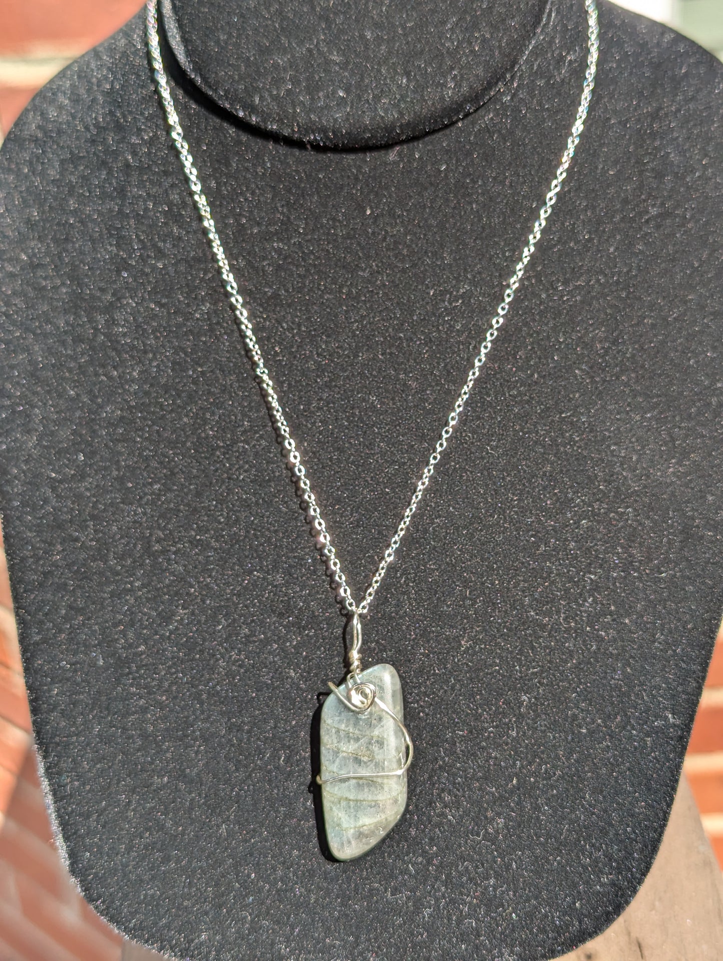 Wire-wrapped Labradorite Pendant on Chain Necklace