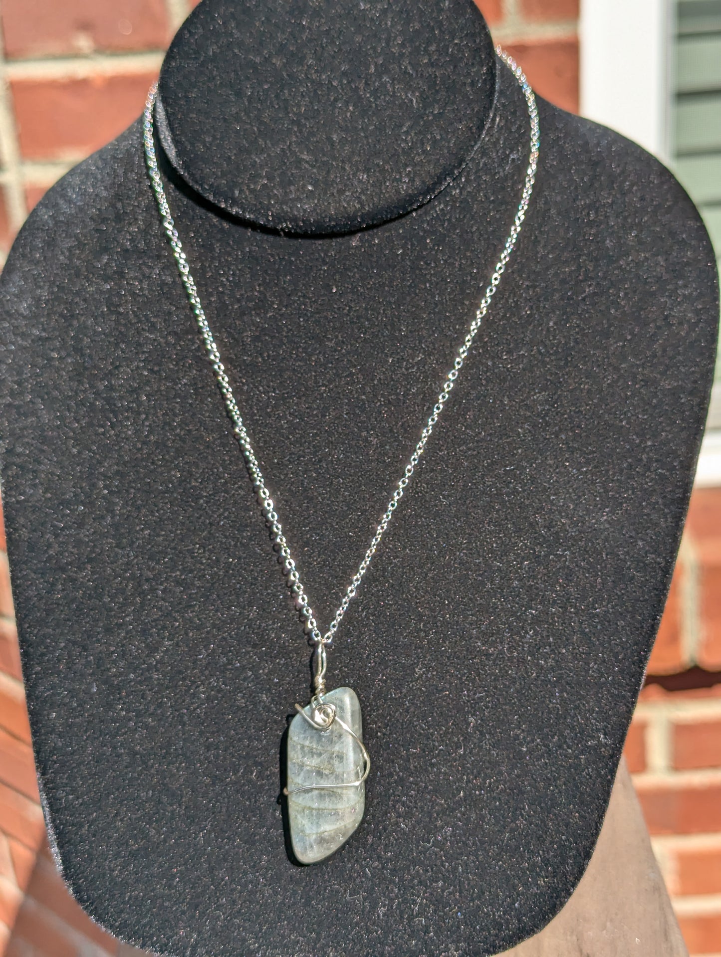 Wire-wrapped Labradorite Pendant on Chain Necklace