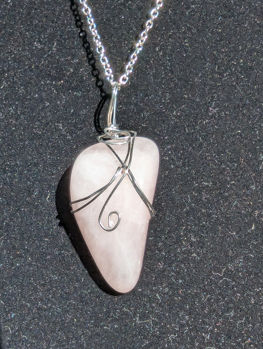 Wire-wrapped Rose Quartz Pendant on Chain Necklace