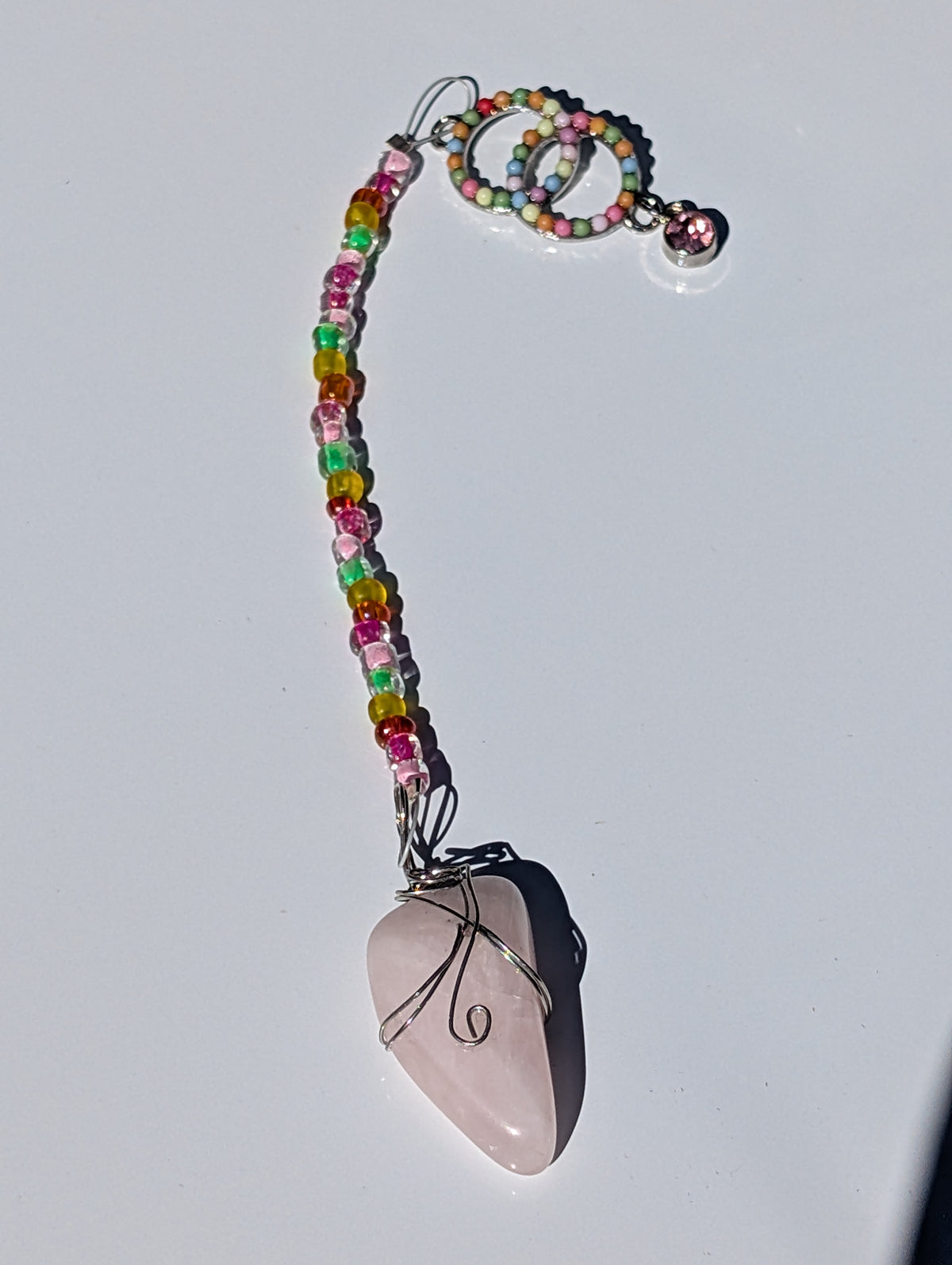 Wire-wrapped Rose Quartz Pendulum (Reiki blessed)