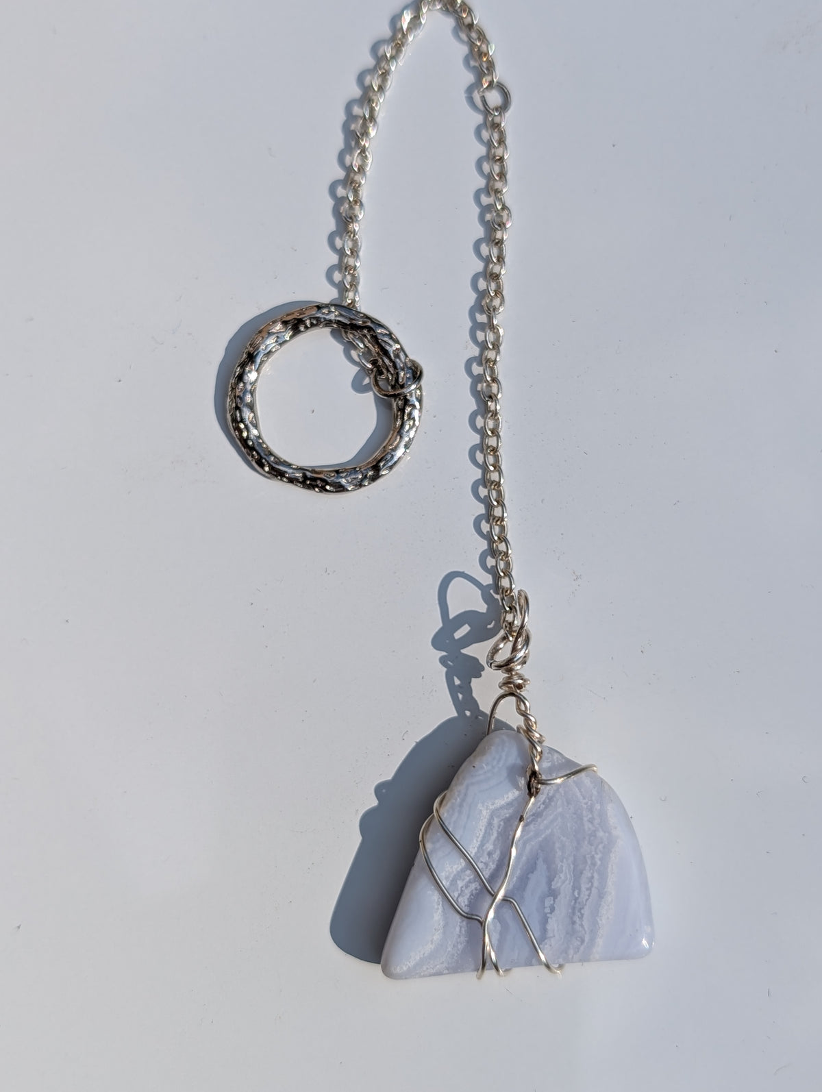 Wire-wrapped Blue Lace Agate Pendulum (reiki blessed)