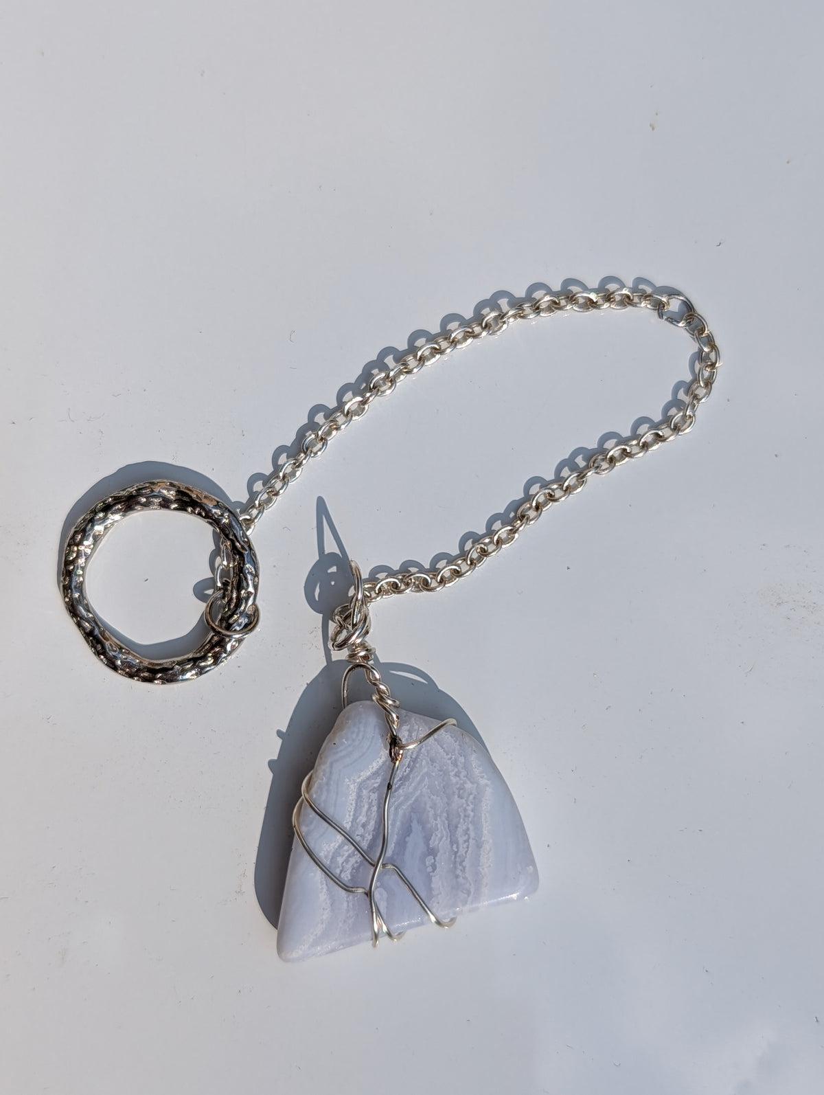 Wire-wrapped Blue Lace Agate Pendulum (reiki blessed)