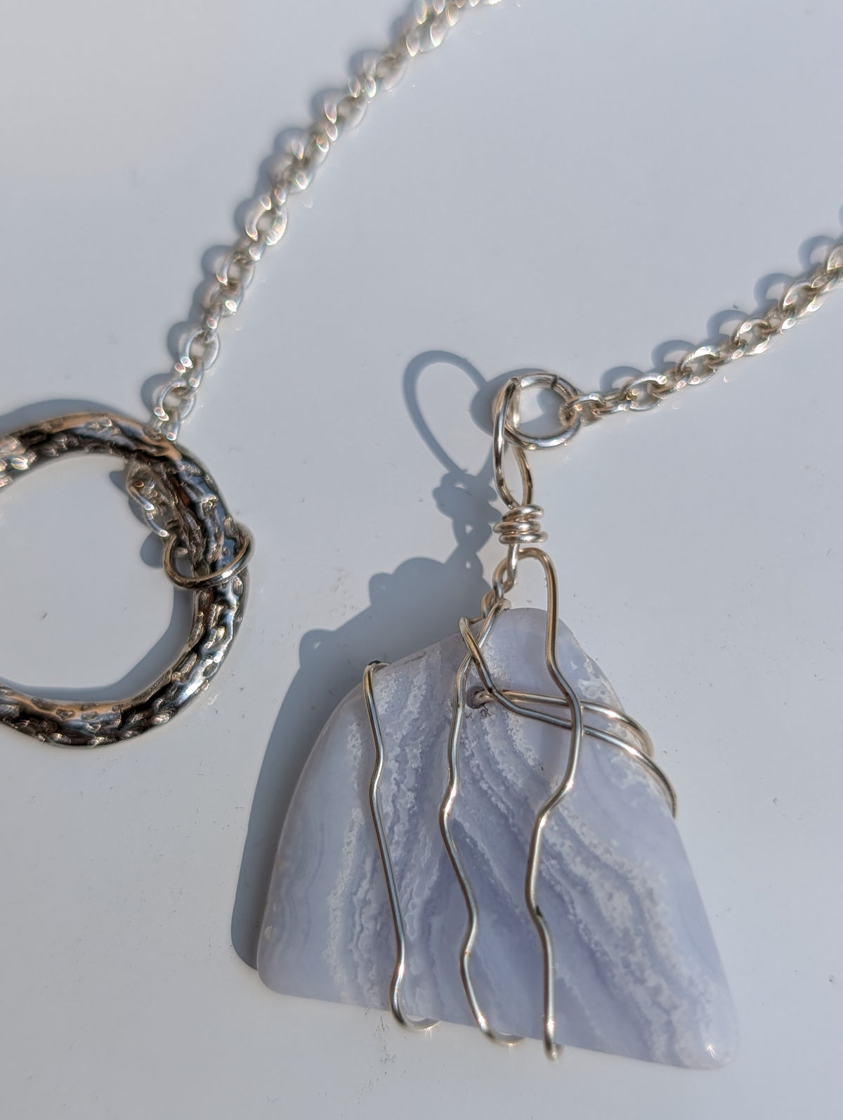 Wire-wrapped Blue Lace Agate Pendulum (reiki blessed)
