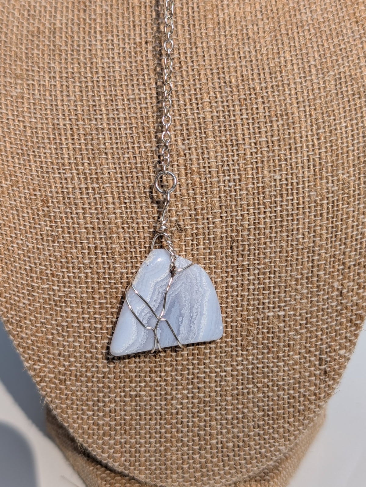 Wire-wrapped Blue Lace Agate Pendulum (reiki blessed)
