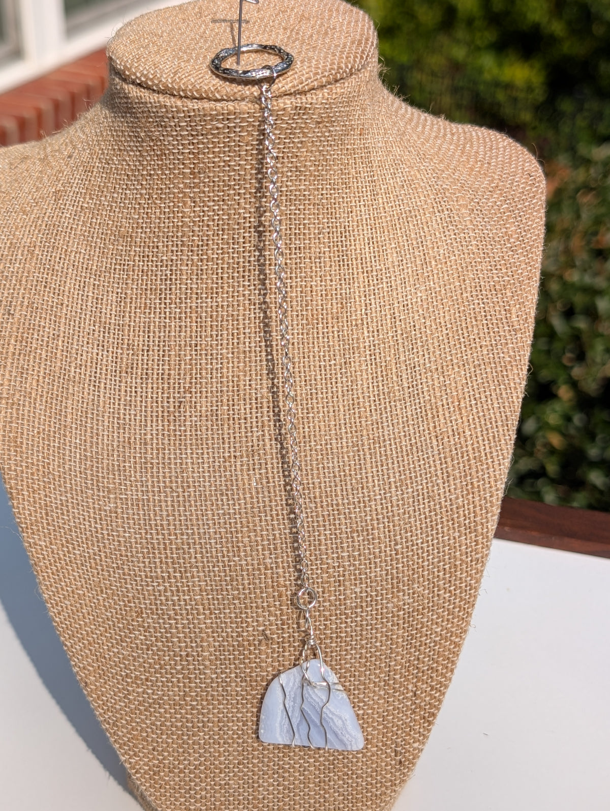 Wire-wrapped Blue Lace Agate Pendulum (reiki blessed)
