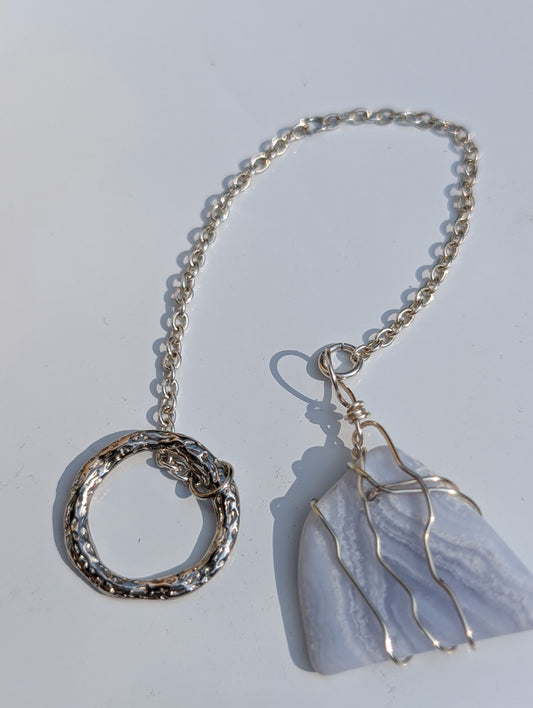 Wire-wrapped Blue Lace Agate Pendulum (reiki blessed)