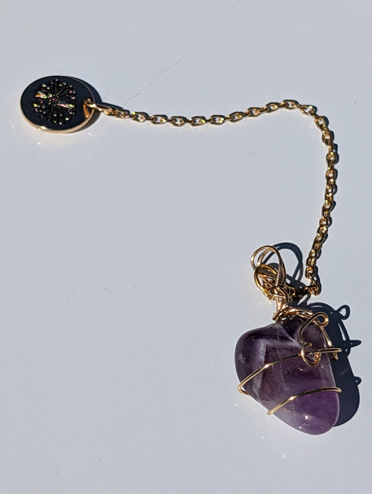 Golden Wire-wrapped Amethyst Pendulum (reiki charged)