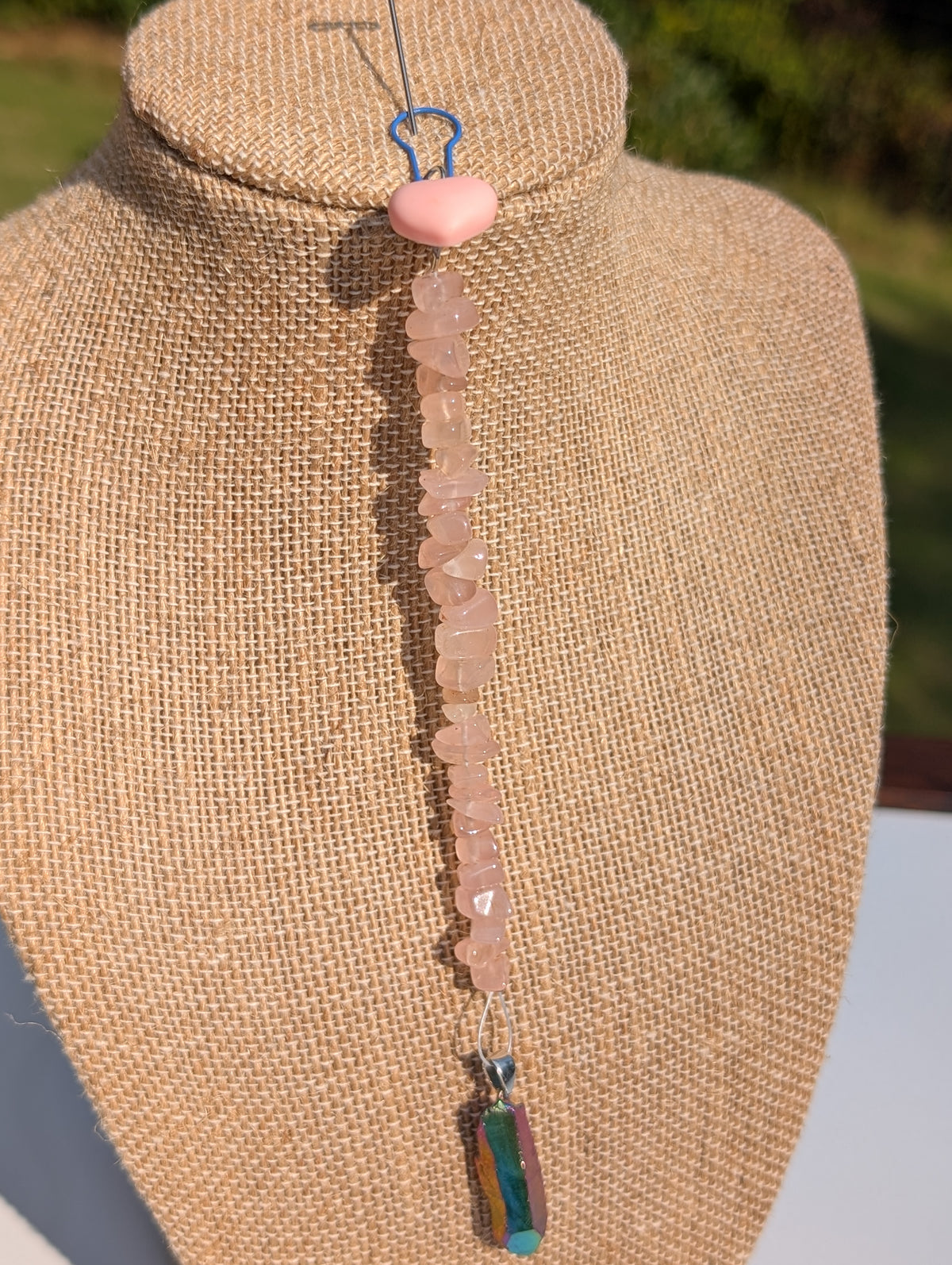 Rainbow Aura and Rose Quartz Pendulum (Reiki blessed)