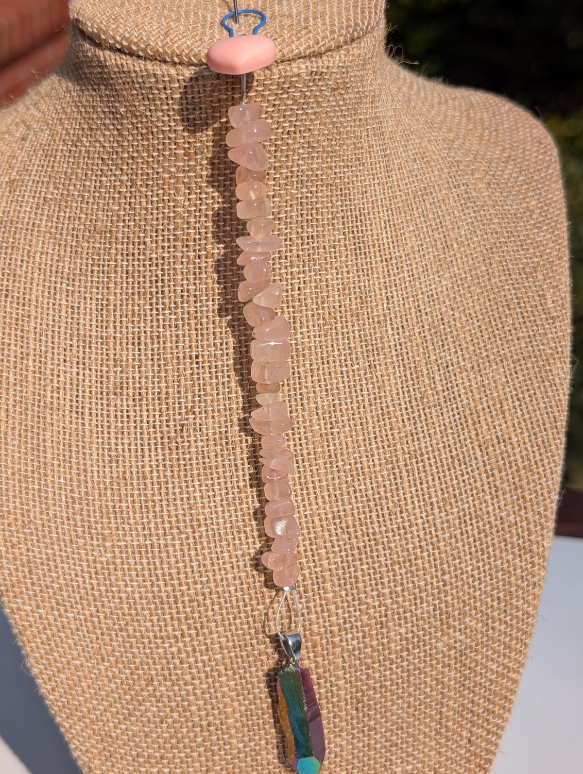 Rainbow Aura and Rose Quartz Pendulum (Reiki blessed)