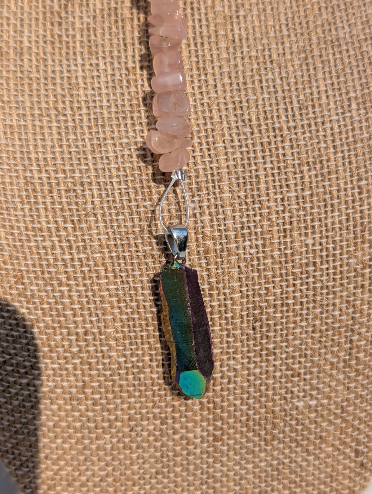 Rainbow Aura and Rose Quartz Pendulum (Reiki blessed)