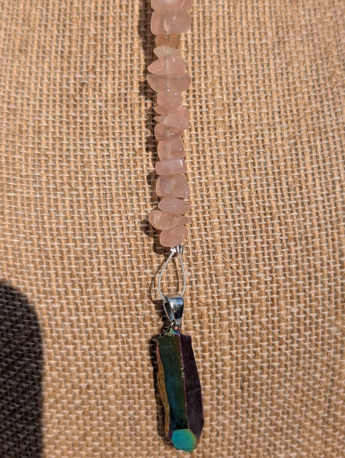 Rainbow Aura and Rose Quartz Pendulum (Reiki blessed)