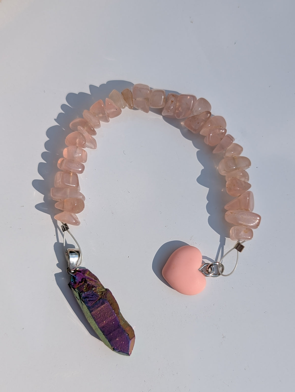 Rainbow Aura and Rose Quartz Pendulum (Reiki blessed)