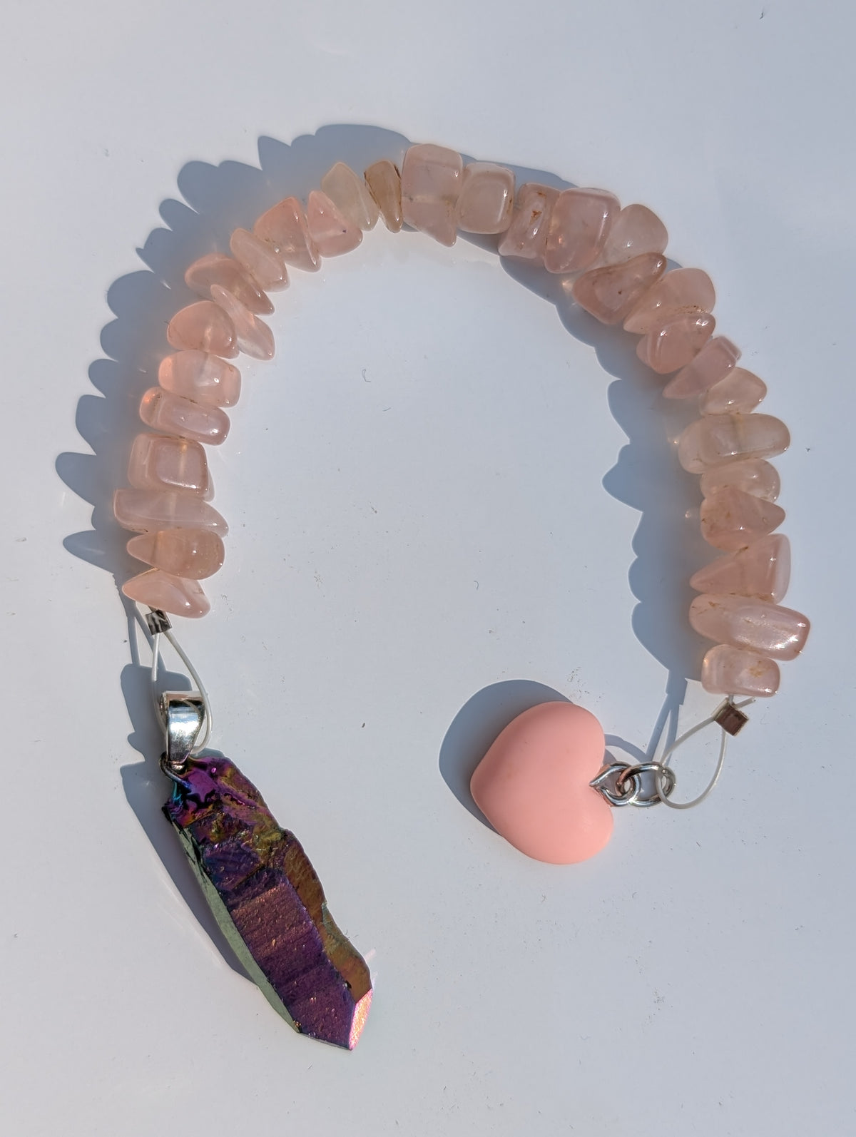 Rainbow Aura and Rose Quartz Pendulum (Reiki blessed)