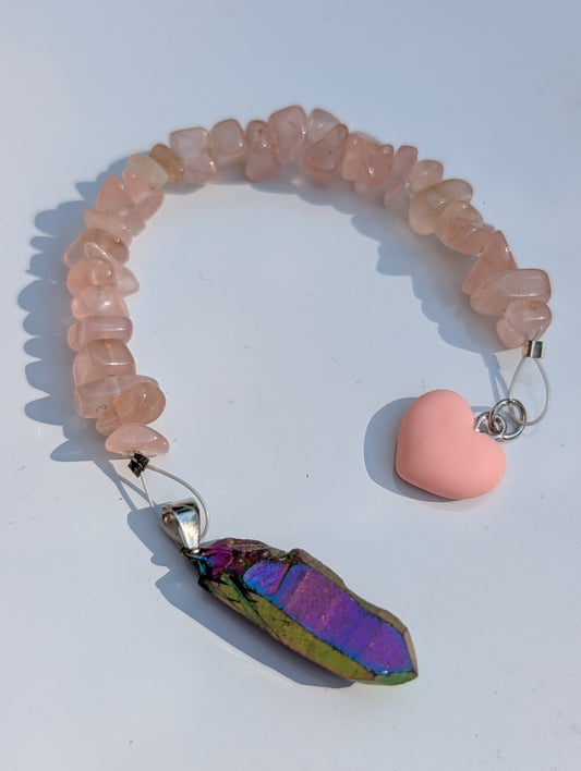 Rainbow Aura and Rose Quartz Pendulum (Reiki blessed)
