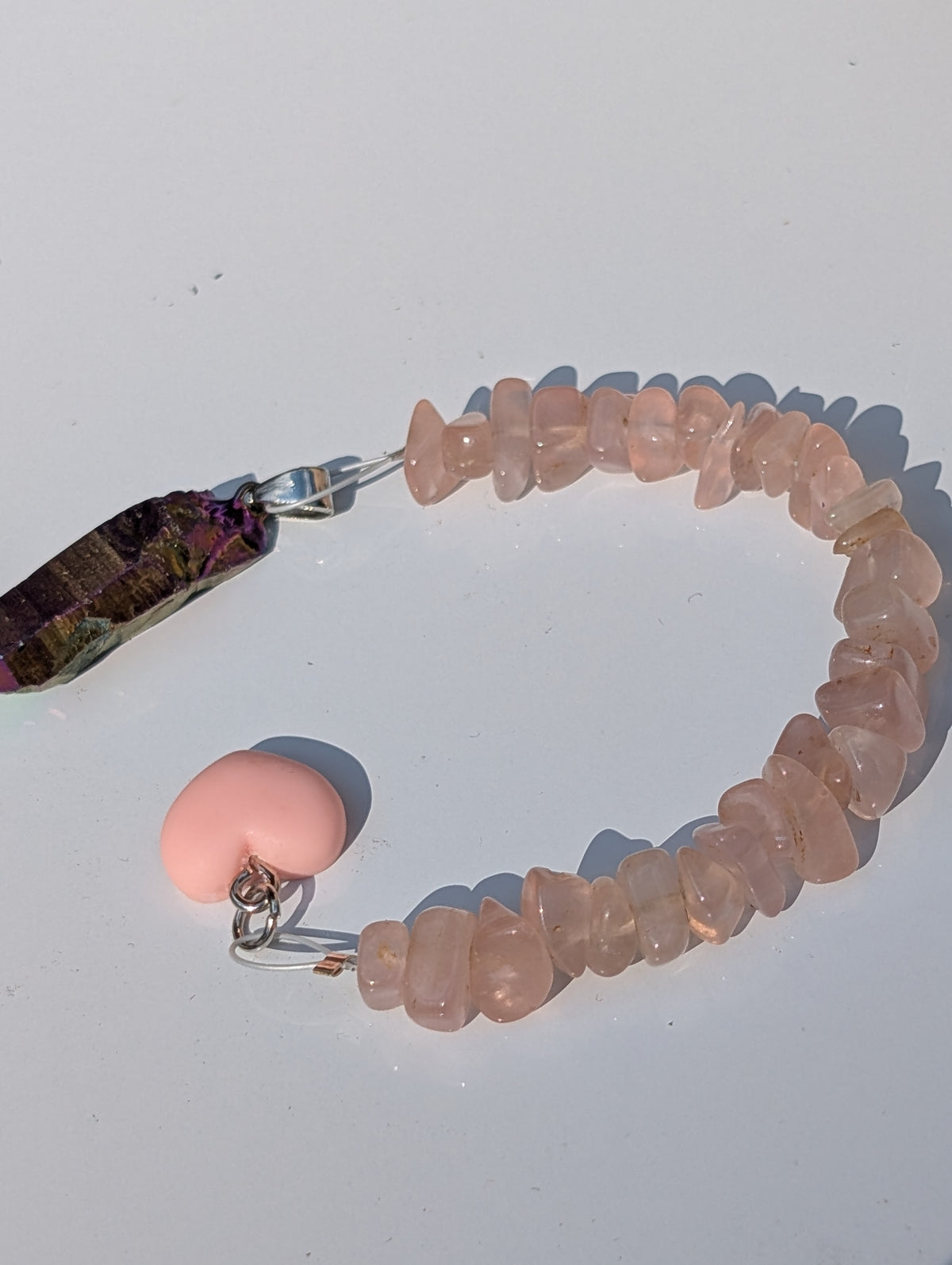 Rainbow Aura and Rose Quartz Pendulum (Reiki blessed)