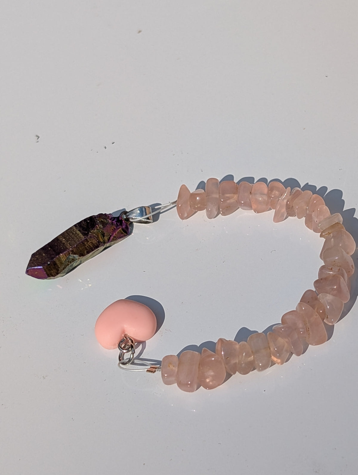 Rainbow Aura and Rose Quartz Pendulum (Reiki blessed)