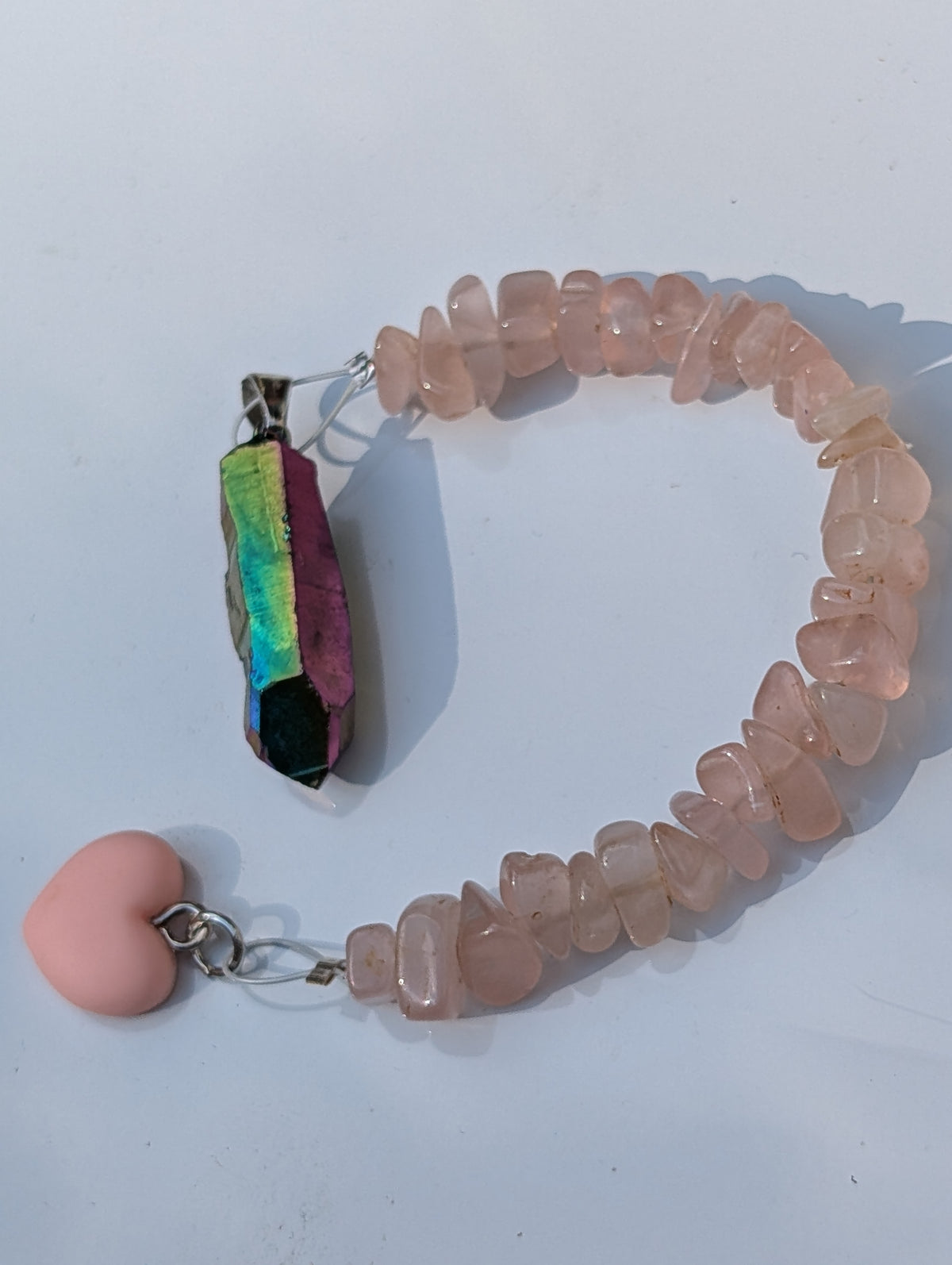 Rainbow Aura and Rose Quartz Pendulum (Reiki blessed)