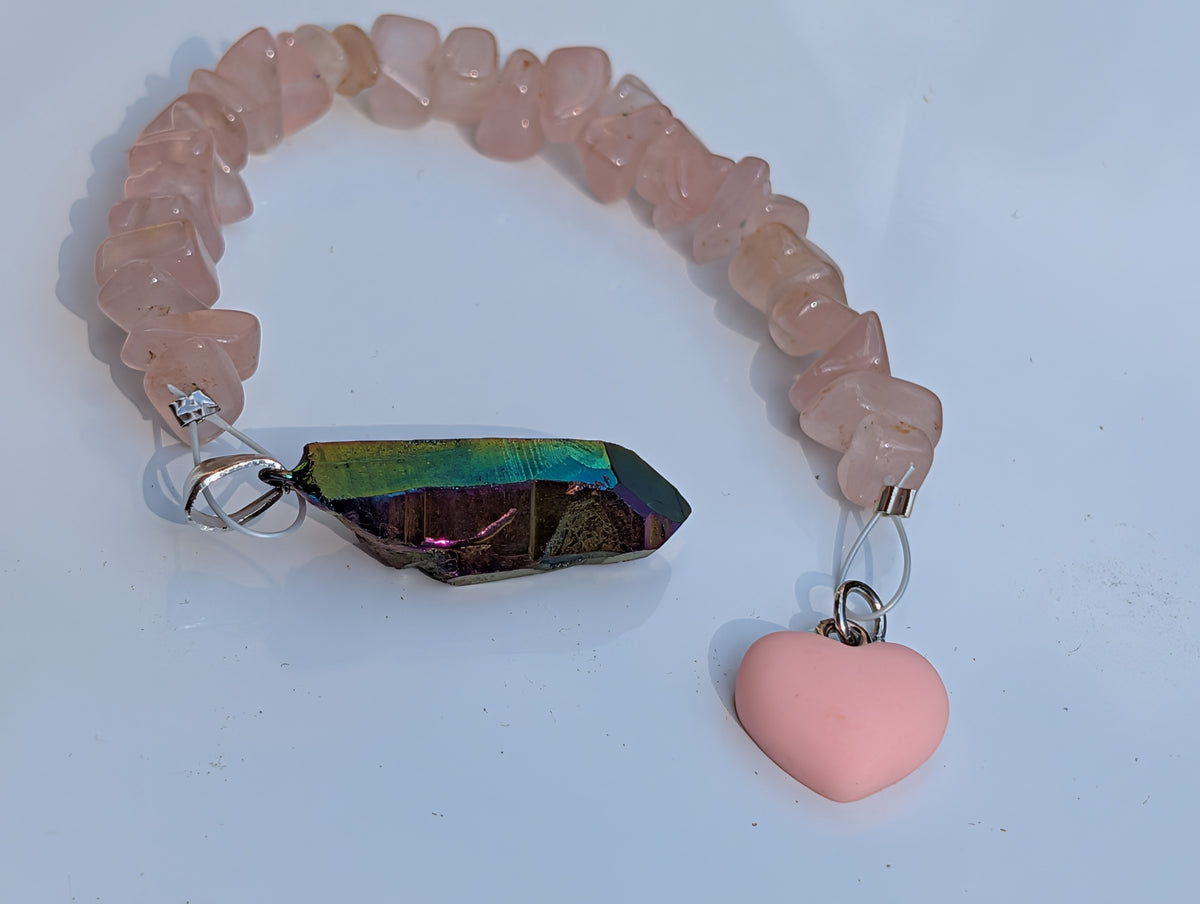Rainbow Aura and Rose Quartz Pendulum (Reiki blessed)