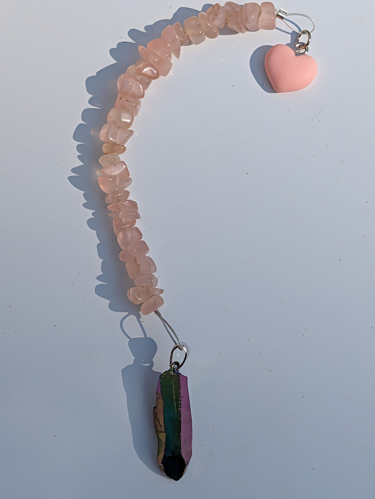 Rainbow Aura and Rose Quartz Pendulum (Reiki blessed)