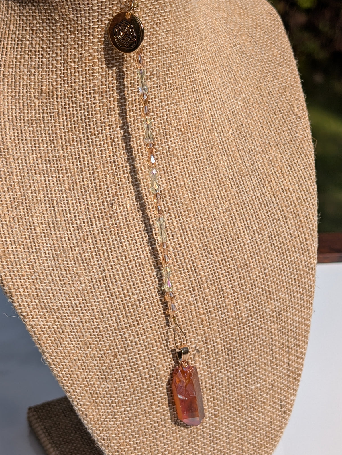 Tangerine Quartz and Rose Pendulum (reiki blessed)
